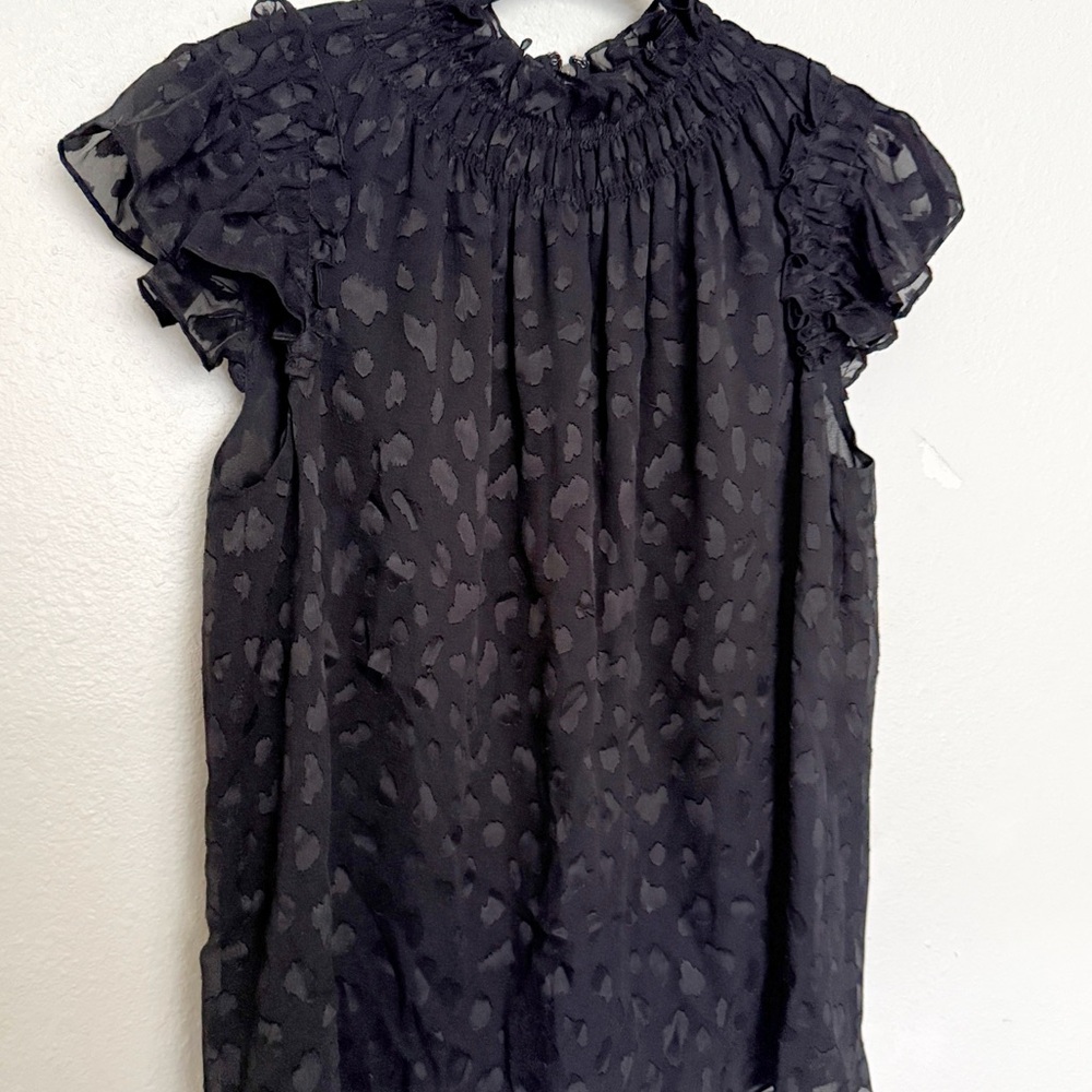 Rebecca Taylor Sleeveless Leopard Metallic Silk-Blend Top in Black Combo Sz Med